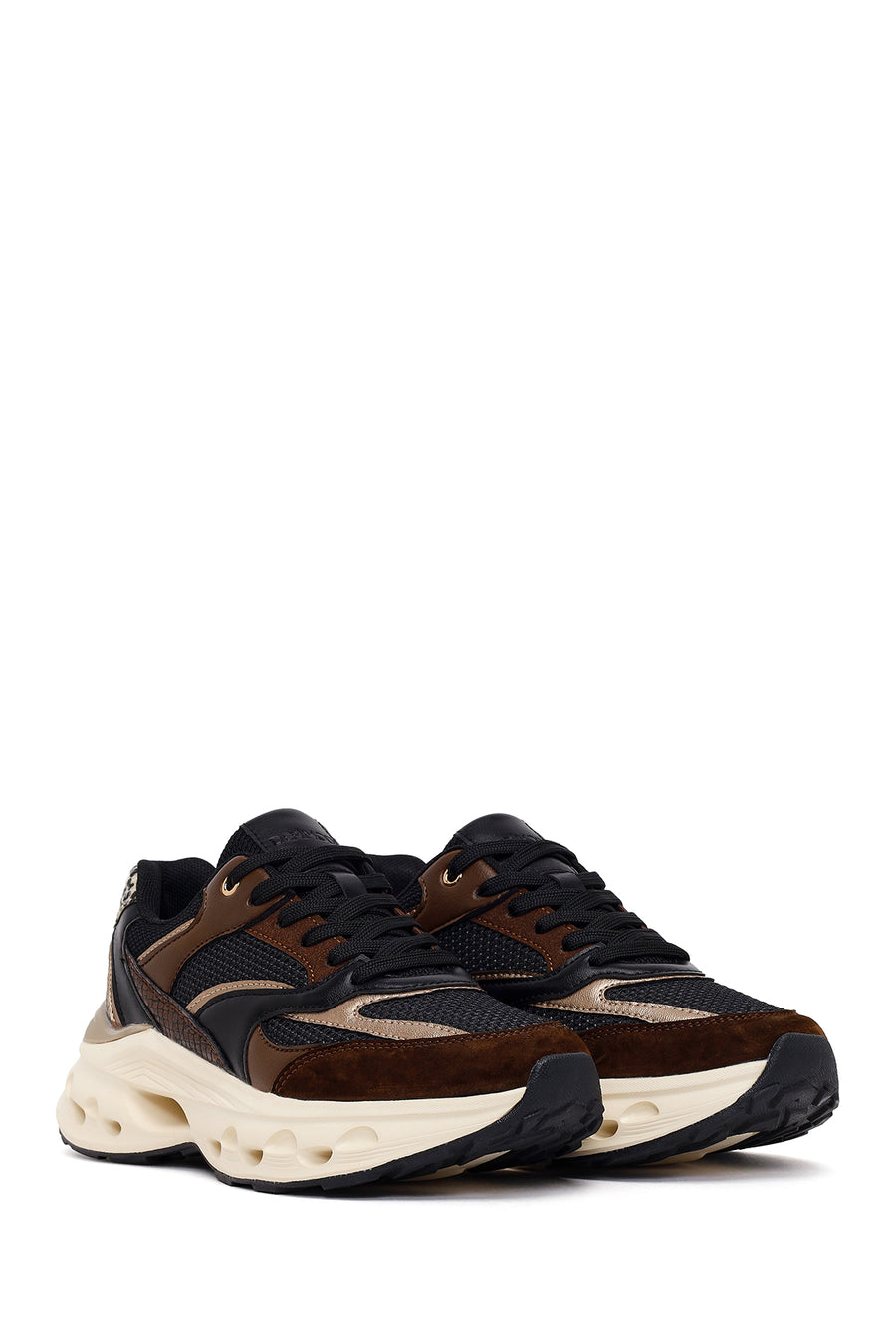 Woman Brown Lace-Up Chunky Sneaker