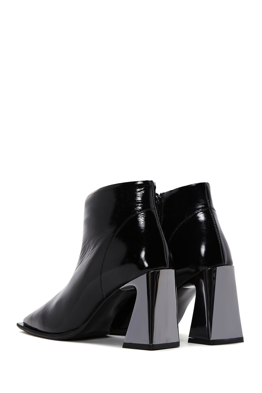 Women's Black Patent Leather Heeled Boots