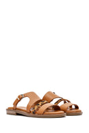 Women's Brown Leopard Patterned Leather Slippers | Derimod
