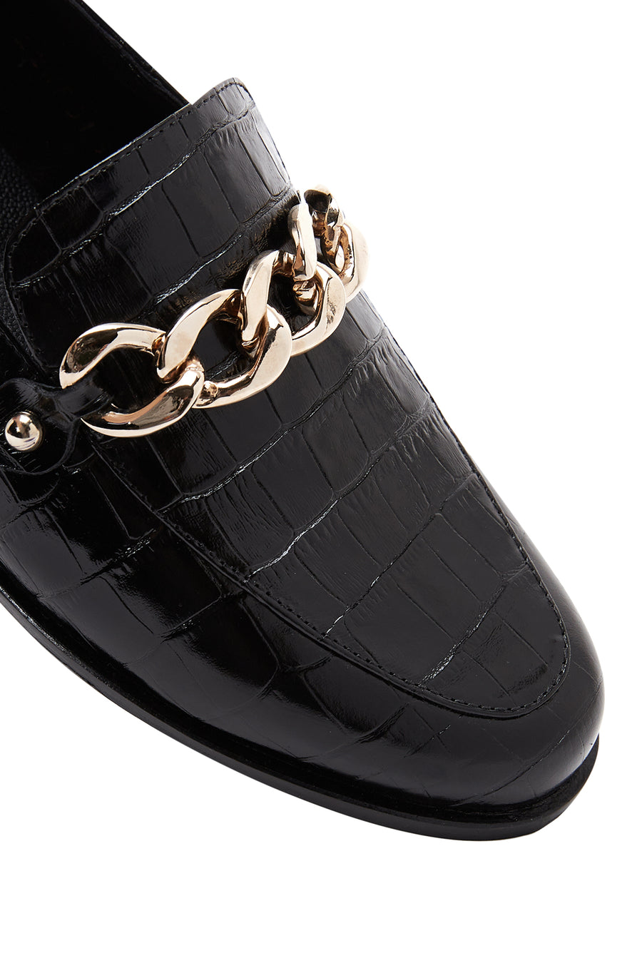 Kadın Siyah Deri Tokalı Kroko Klasik Loafer