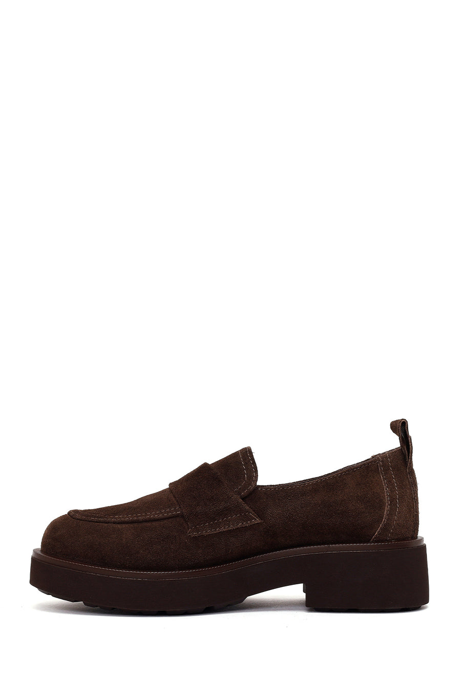 Kadın Koyu Vizon Süet Deri Maskülen Loafer