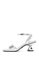 Women's Silver Ankle Buckle Chunky Heel Metallic Sandals | Derimod