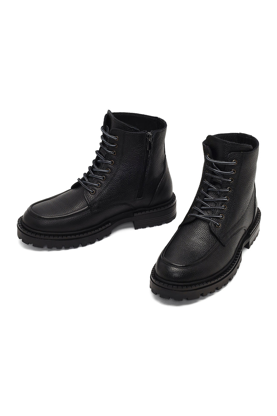 Men's Black Zippered Leather Combat Boots
