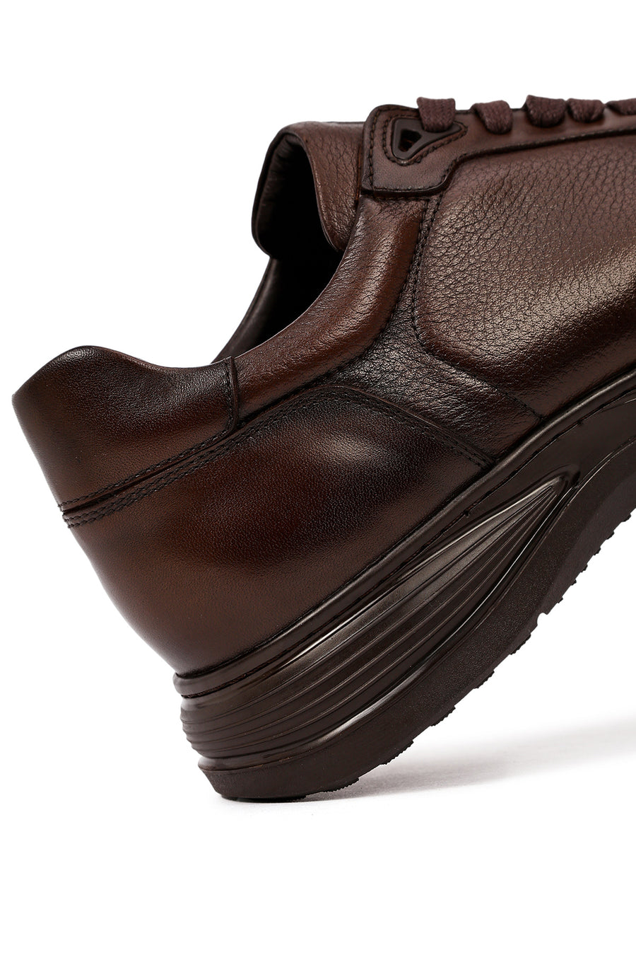 Erkek Kahverengi Bağcıklı Deri Sneaker