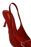 Women's Red Open Back Thin High Heel Leather Shoes | Derimod