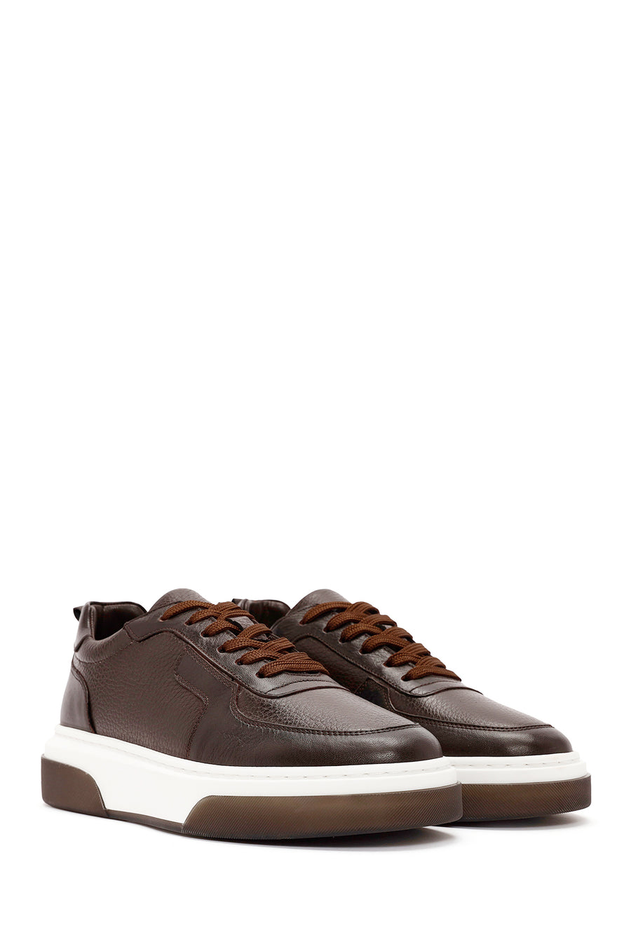 Male Brown Lace-Up Thick-Soled Leather Sneaker
