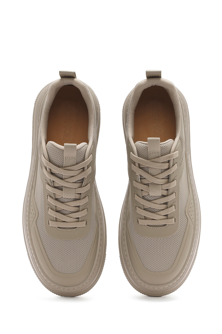 Men's Beige Lace-Up Thick-Sole Sneakers