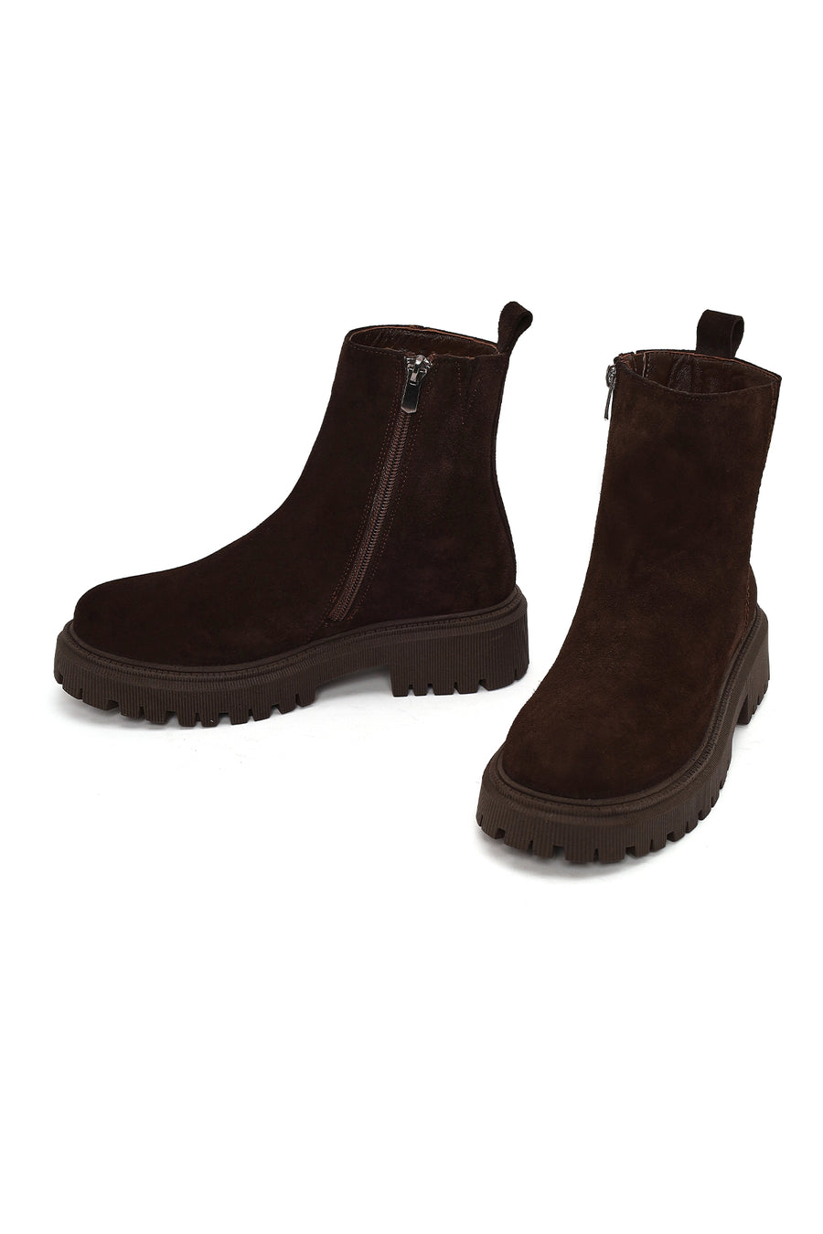 Woman Brown Zip Closure Thick-Soled Suede Boots