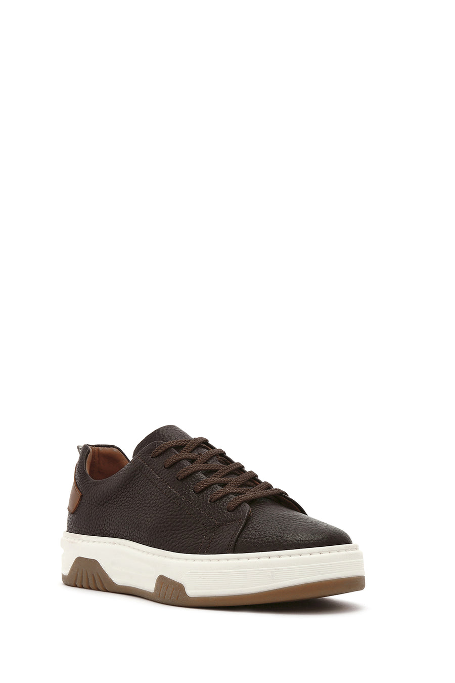Men's Brown Lace-up Thick-Sole Leather Sneaker