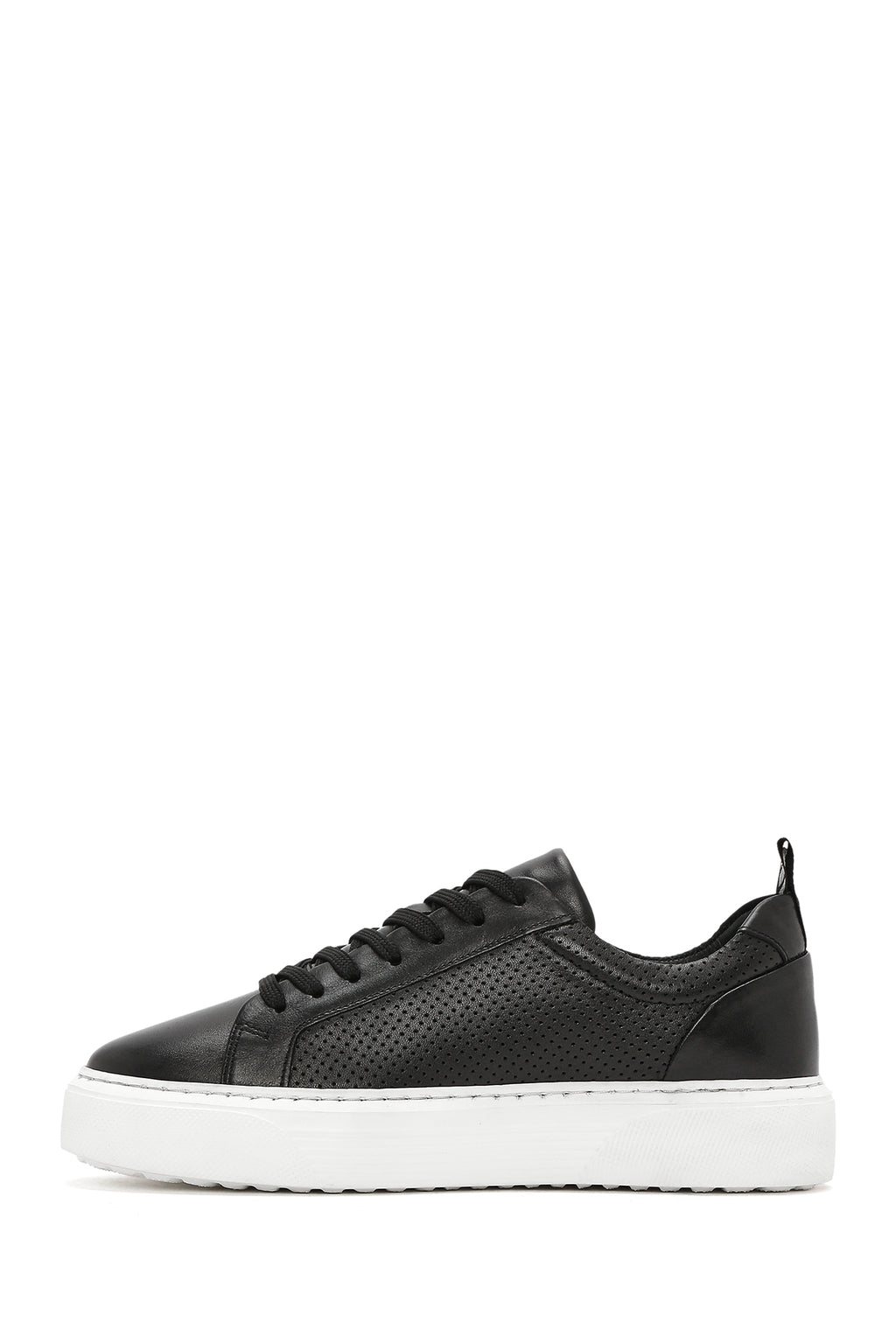 Erkek Siyah Bağcıklı Deri Sneaker