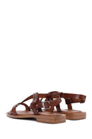 Women's Brown Knitted Detailed Leather Bodrum Sandals | Derimod