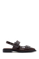 Women's Claret Red Open Back Buckled Patent Leather Ballerinas | Derimod
