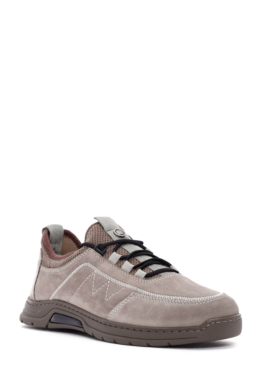 Erkek Vizon Bağcıklı Nubuk Deri Casual Sneaker