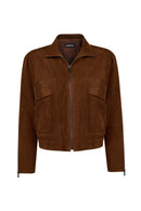 Juliana Woman Brown Short Oversize Suede Jacket | Derimod