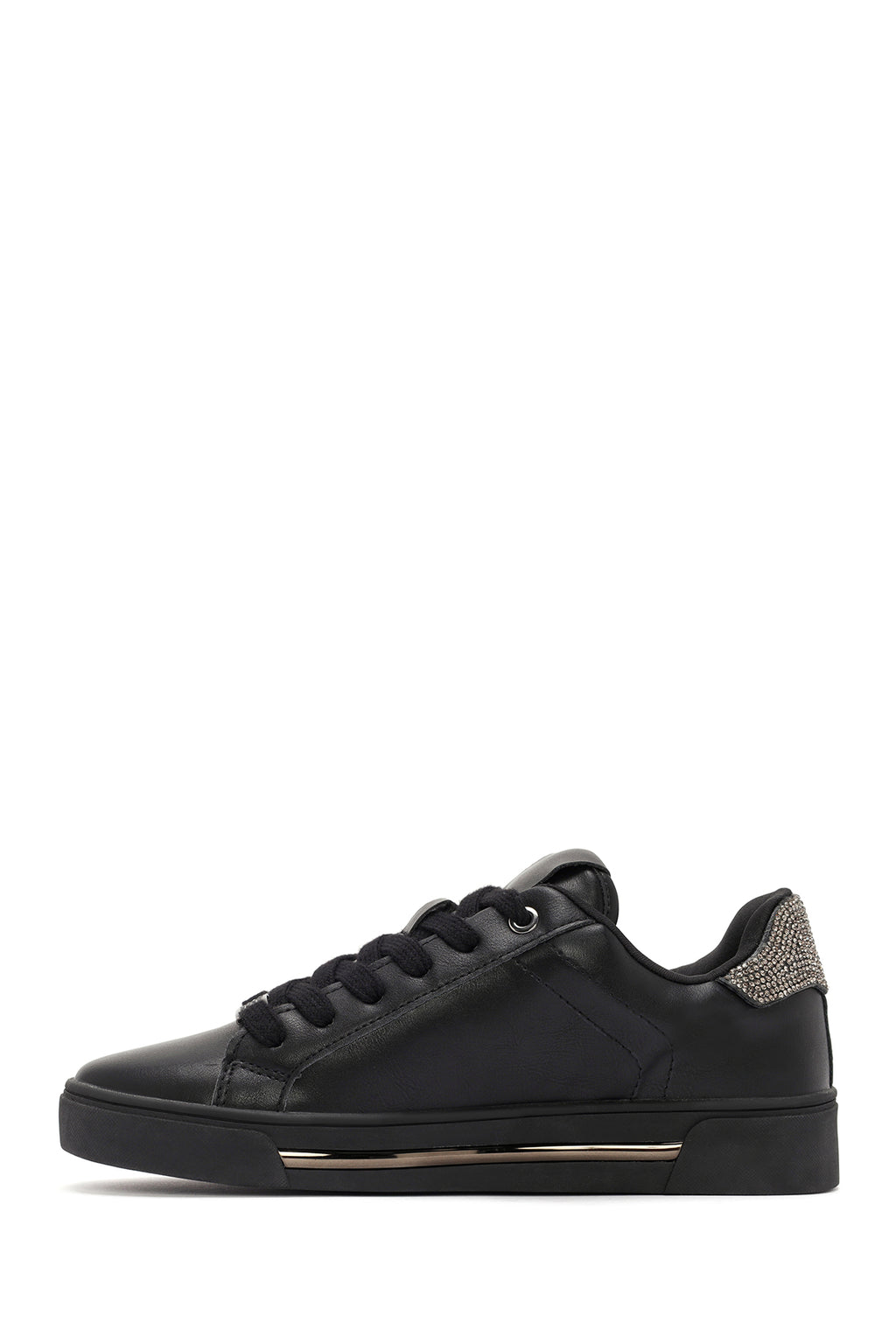 Kadın Siyah Bağcıklı Taşlı Sneaker