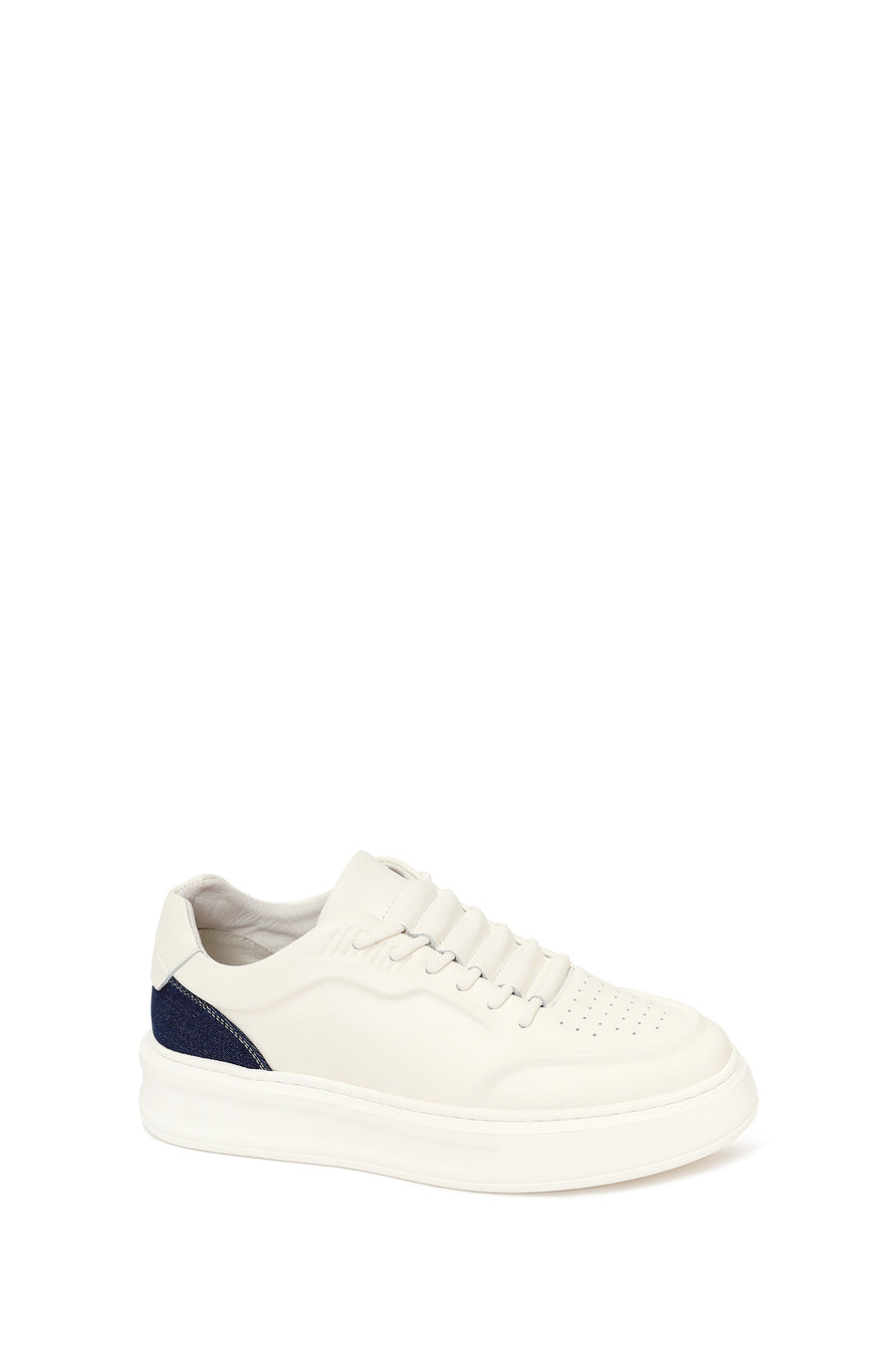 Erkek Beyaz Bağcıklı Deri Sneaker