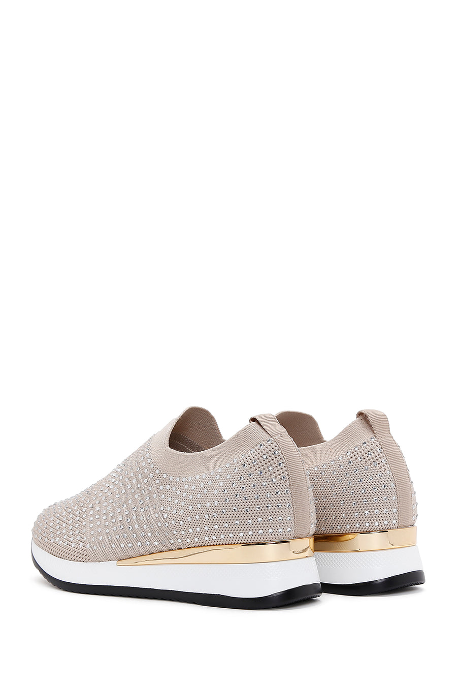 Kadın Bej Taşlı Kumaş Sneaker