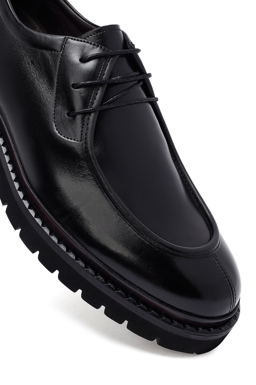 Male Black Lace-Up Thick-Soled Leather Casual Shoes