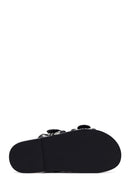 Woman Black Double-Buckle Braided Slipper | Derimod