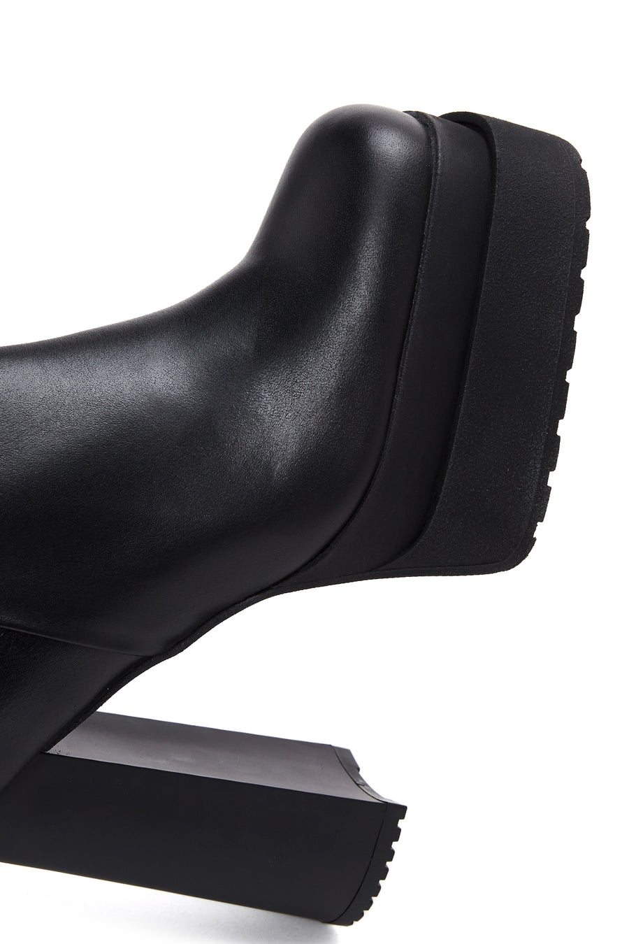 Women's Black Leather Zippered Platform Heeled Boots