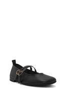 Women's Black Buckle Leather Ballerinas | Derimod