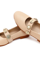 Women's Beige Stoned Leather Ballerinas | Derimod