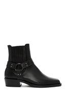 Women's Black Buckle Detailed Leather Cowboy Boots | Derimod