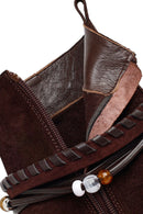 Woman Brown Zip Closure Chunky-Heeled Suede Leather Boots | Derimod