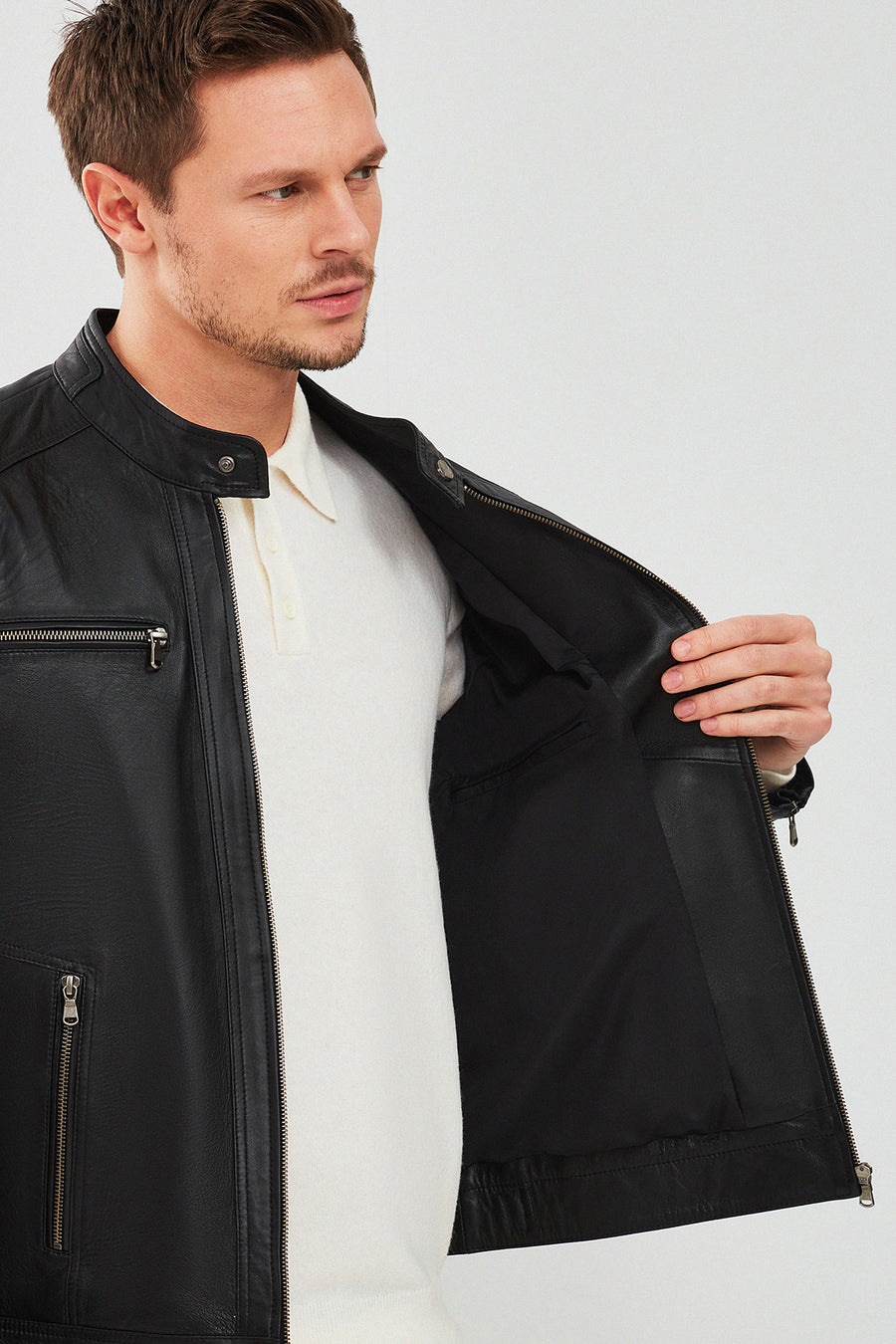 Alanzo Men's Black Leather Jacket