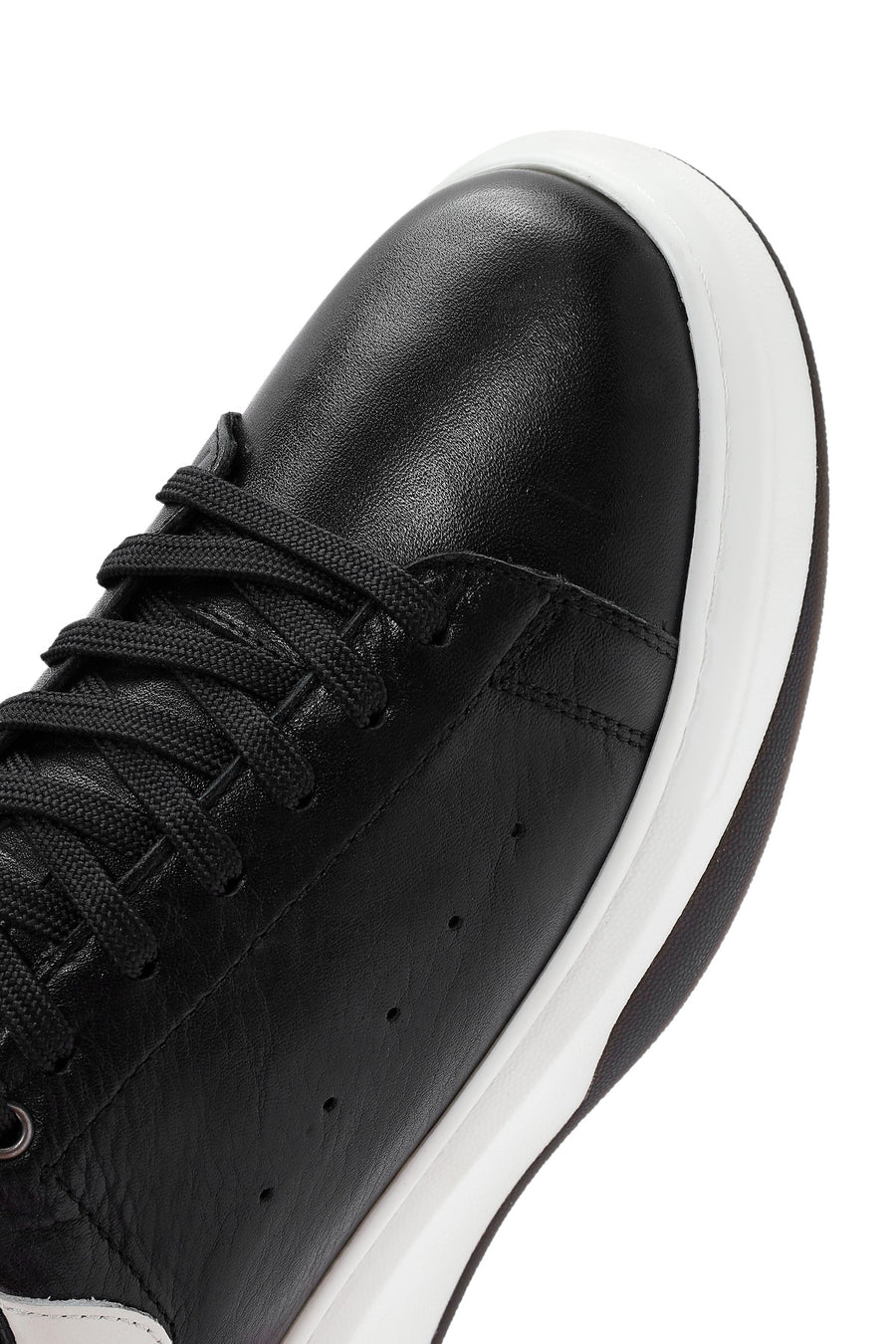 Erkek Siyah Bağcıklı Deri Sneaker