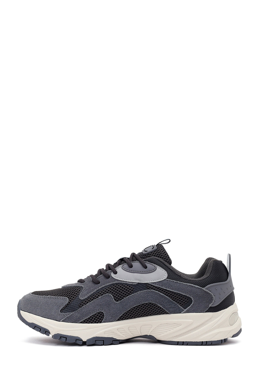 Erkek Gri Bağcıklı Kalın Tabanlı Deri Sneaker