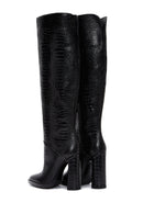 Women's Black Zippered High Heel Leather Boots | Derimod