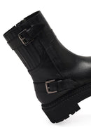 Women's Black Zippered Thick-Soled Leather Boot | Derimod