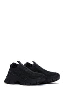 Derimod Zero Women's Black Thick-Soled Jeweled Fabric Sneaker | Derimod