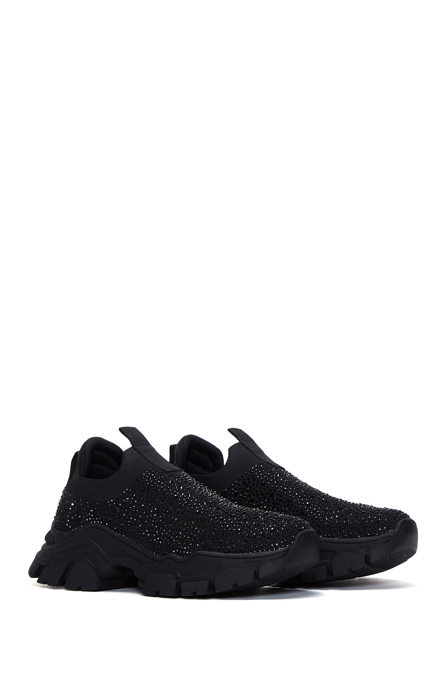 Derimod Zero Women's Black Thick-Soled Jeweled Fabric Sneaker