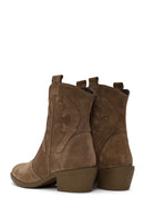Woman Walnut Thick-Heeled Suede Cowboy Boots | Derimod
