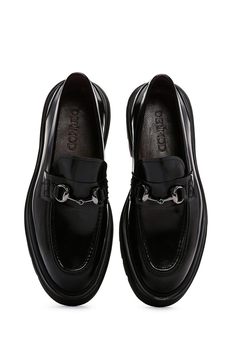 Erkek Siyah Tokalı Kalın Tabanlı Deri Casual Loafer