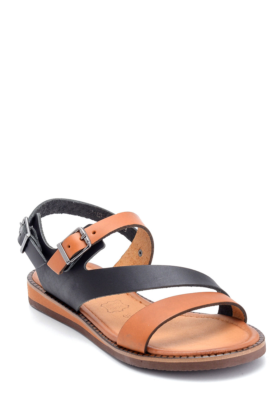 Women's Leather Buckle Detailed Sandals
