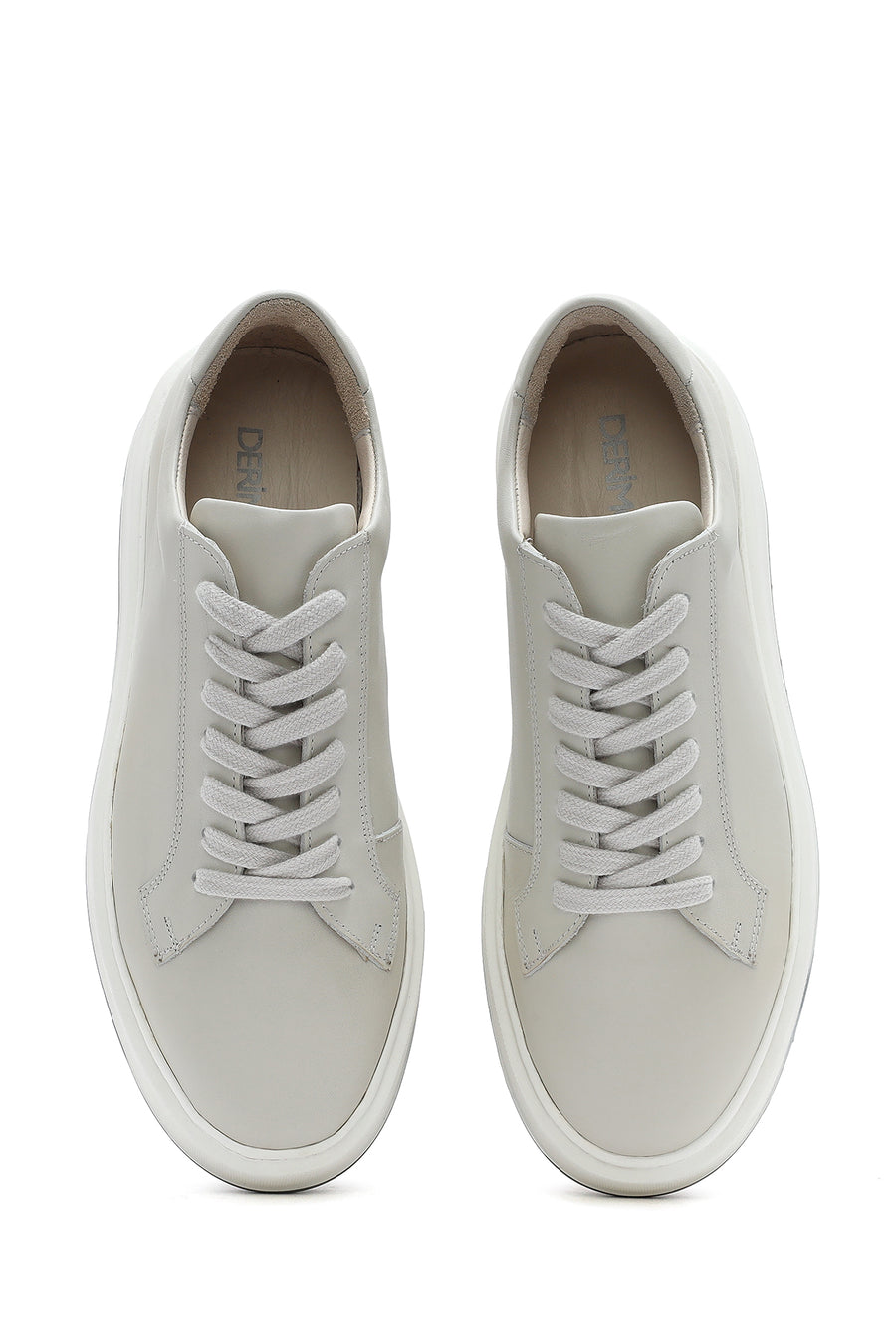 Erkek Beyaz Kalın Tabanlı Bağcıklı Deri Sneaker