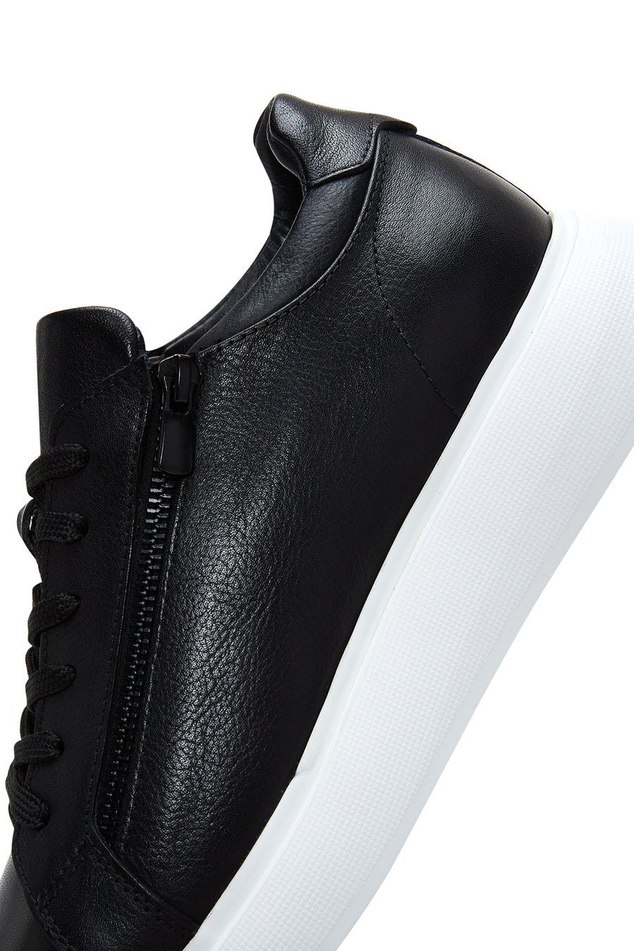 Erkek Siyah Deri Fermuar Detaylı Kalın Tabanlı Sneaker