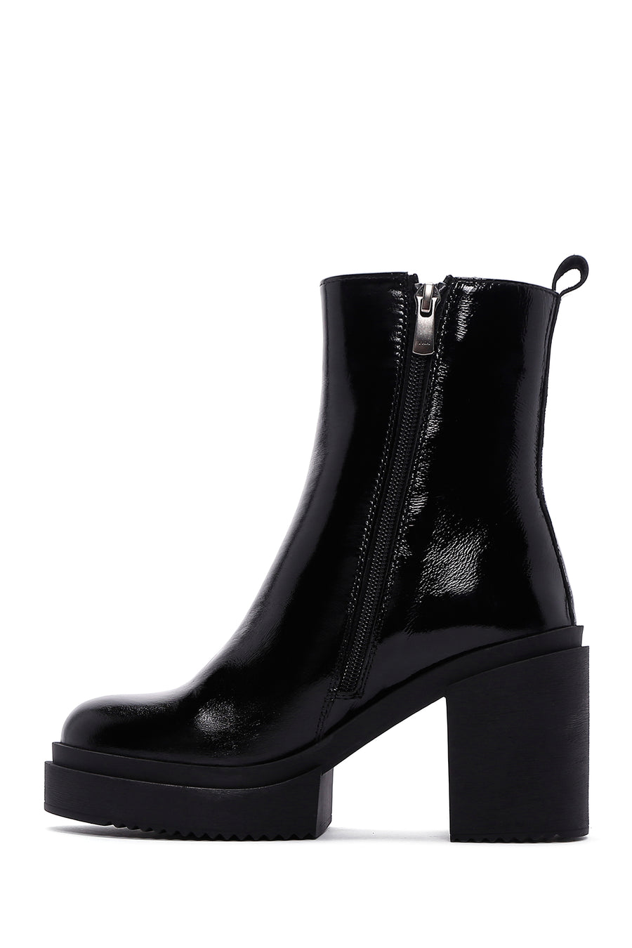 Women's Black Patent Leather Heeled Chelsea Boots