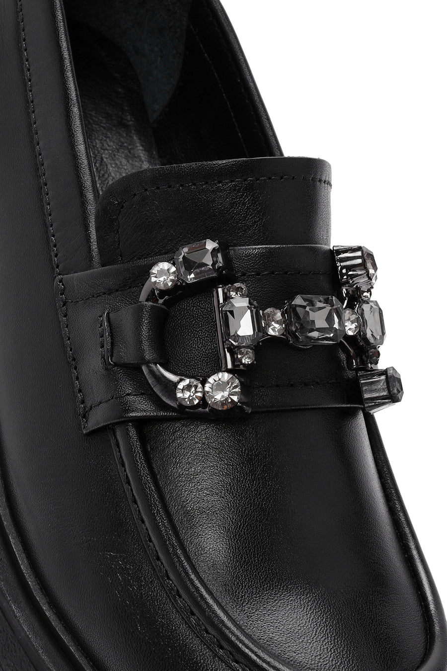 Kadın Siyah Tokalı Deri Maskülen Loafer