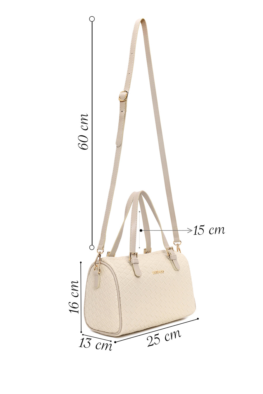 Woman Cream Long-Strap Knitted Shoulder Bag