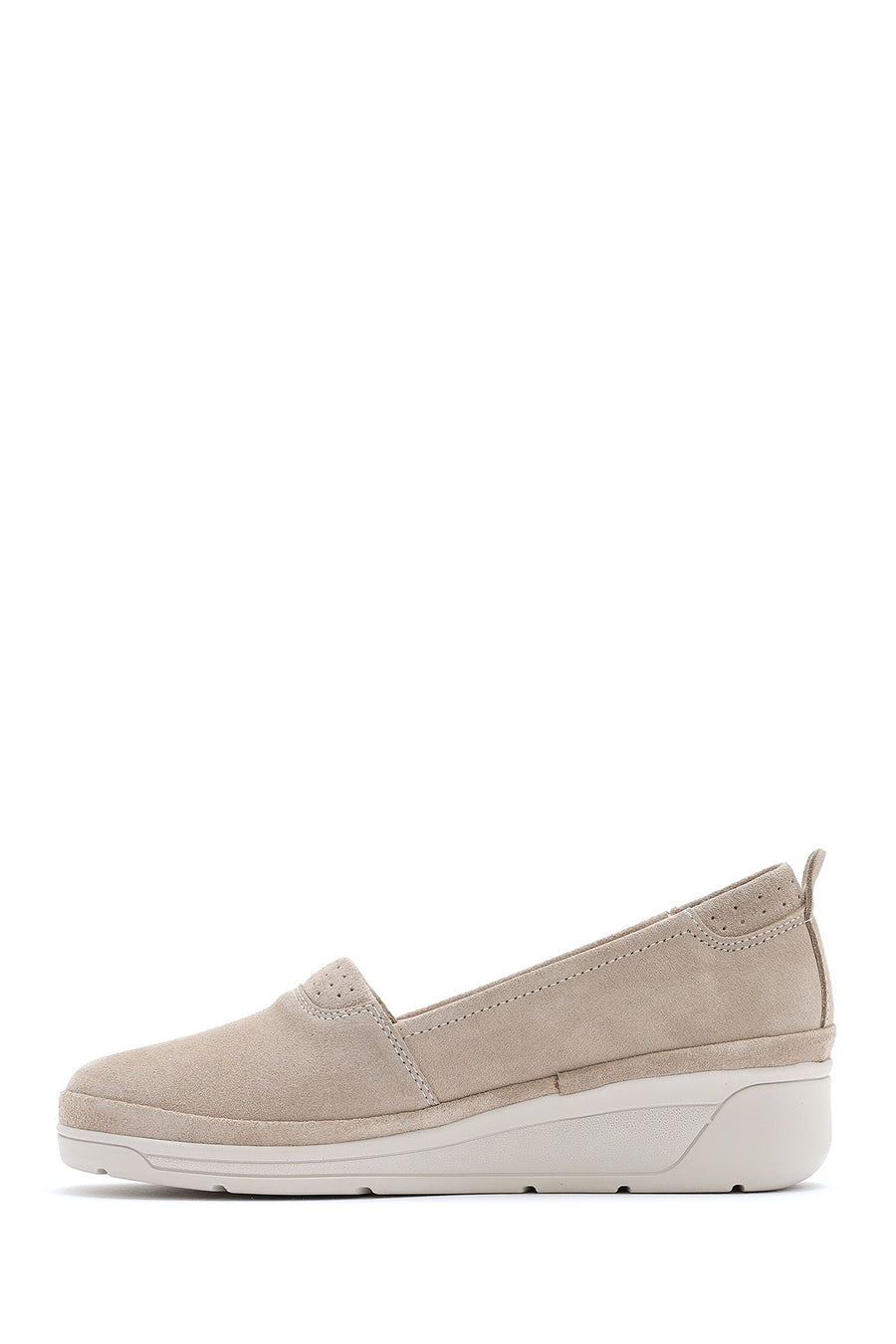 Kadın Bej Dolgu Topuklu Süet Deri Comfort Loafer