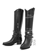 Women's Black Thick Heel Buckle Detailed Leather Cowboy Boots | Derimod