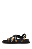 Women's Black Strappy Leather Sandals | Derimod