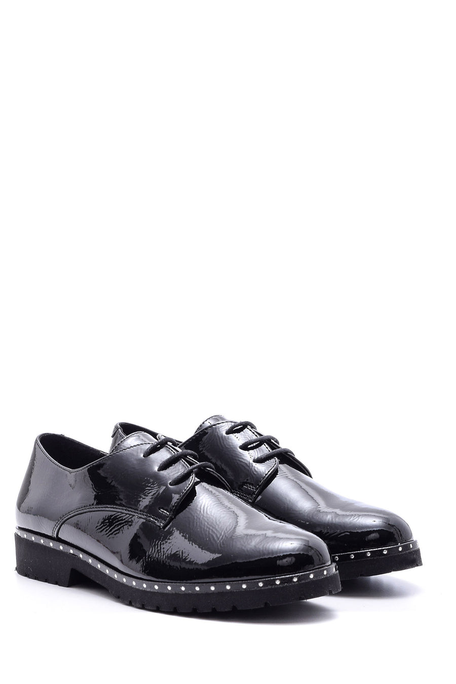 Women's Patent Leather Stone Detailed Shoes