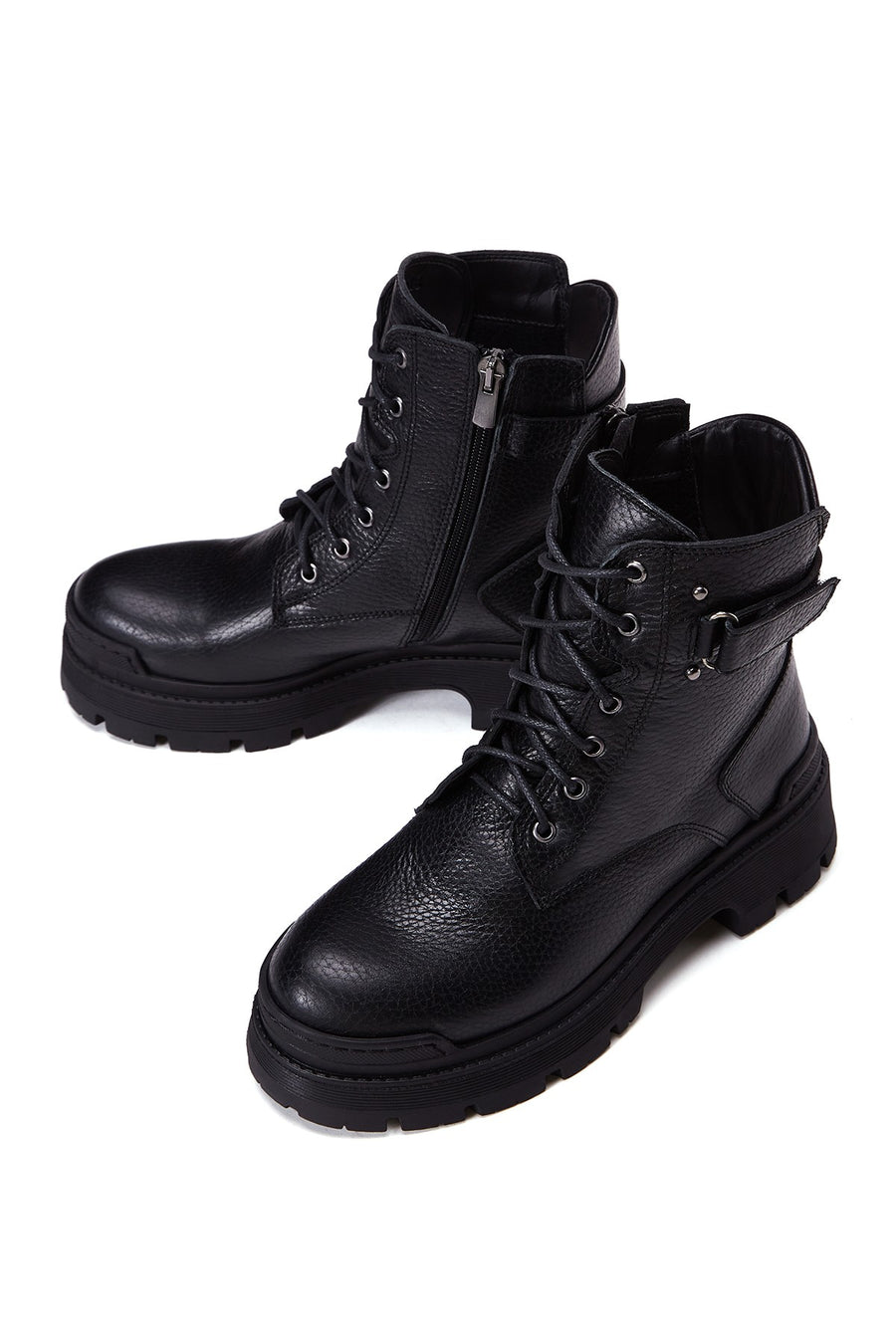 Women's Black Leather Thick Soled Boots