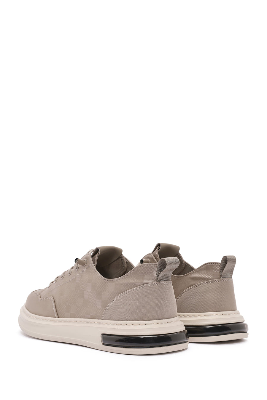 Men's Beige Lace-Up Patterned Fabric Sneakers