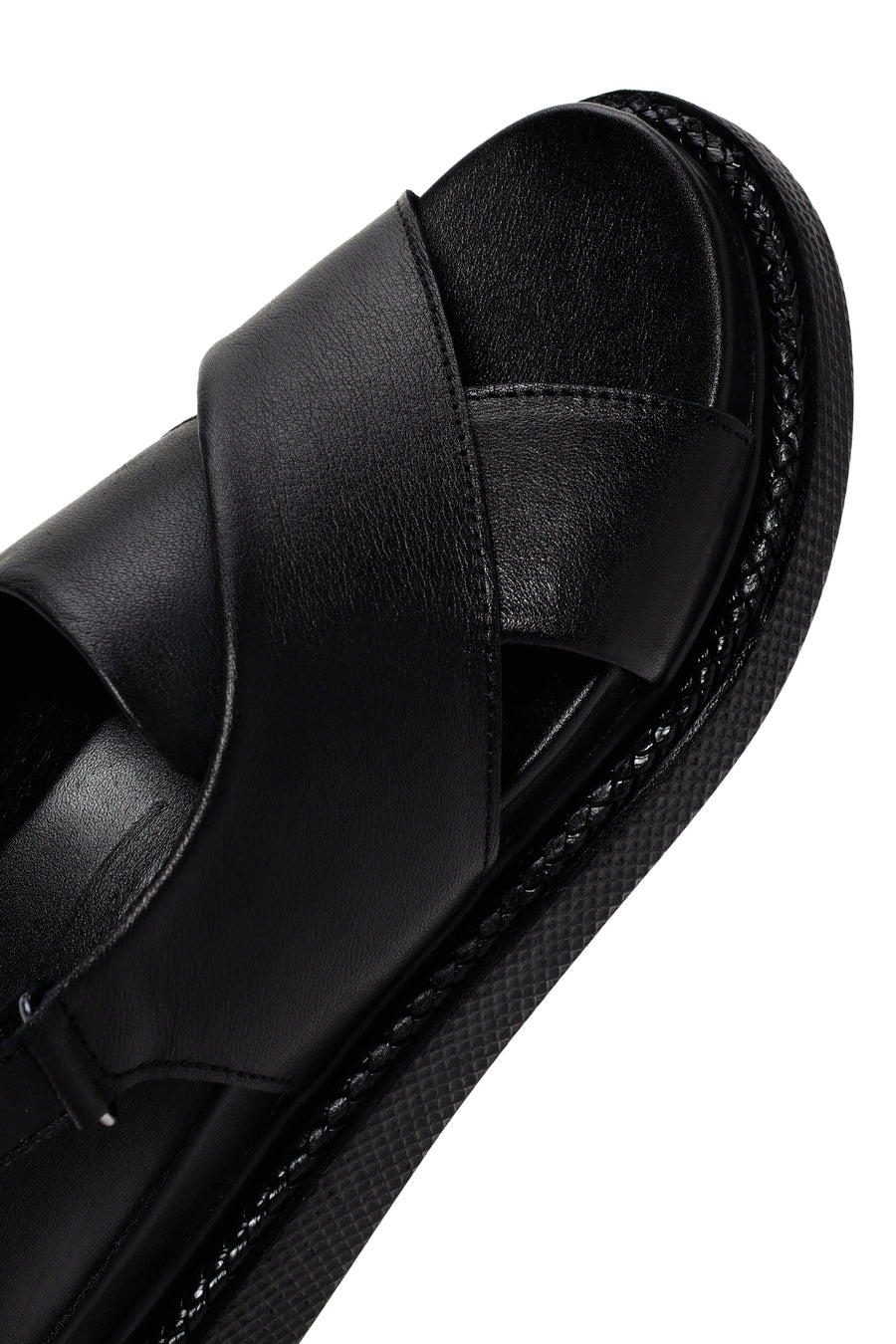Kadın Siyah Bantlı Deri Comfort Sandalet